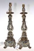 Pair of large brass lamps in period style