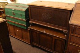 Dome top travelling trunk and three oak blanket boxes