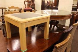 Circular mahogany coffee table and modern marble topped coffee table