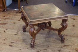 Carved mahogany side table with Oriental design lacquered top