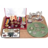 WWI and WWII medals, white metal models and figures,