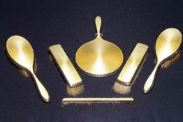 Silver and yellow enamel dressing table set