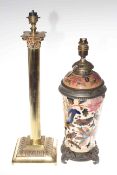 Late 19th Century metal mounted pottery table lamp and a brass corinthian column table lamp (2)