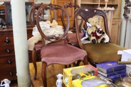 Three Victorian cabriole leg dining chairs and mahogany rocking chair