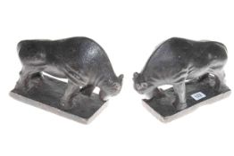 Pair of composite stone models of buffalo