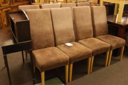 Set of eight modern faux brown leather dining chairs