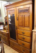 Early 20th Century oak combination wardrobe and dressing chest