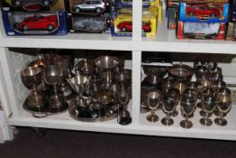 Collection of silver-plated trophies, rose bowls, trays,