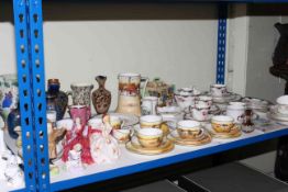 Three Royal Doulton figures, various teaware, Series Ware teapot and jug,
