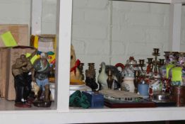 Pair of Cloisonne vases, Wembley Stadium replica, Lindt bunny, three copper measures,