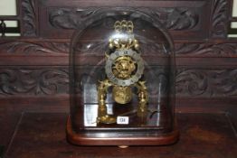 Brass single fusee skeleton clock,