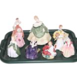 Eight Royal Doulton figures and a Coalport figure