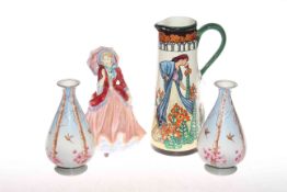Paragon figure 'Lady Patricia'; pair of Crown Devon vases,