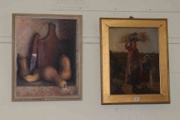 Two oil paintings, one inscribed verso Gleaners,