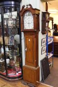 Inlaid oak cased eight day longcase clock having painted arched dial, signed Stonehouse,