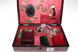 Jewellery box and contents including Edwardian 9 carat gold and amethyst pendant,