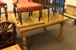Medium oak extending dining table and two leaves and pair mahogany parlour chairs