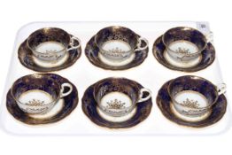 Six Aynsley cobalt blue and gilded cabinet cups and saucers