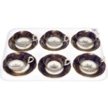 Six Aynsley cobalt blue and gilded cabinet cups and saucers