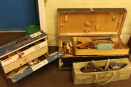 Two joiners tool boxes and collection of tools including panes, Marples chisels,