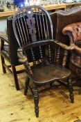 19th Century broad arm Windsor pierced splat back chair