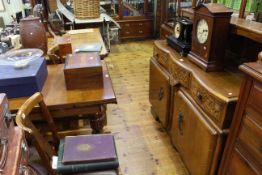 1930's/40's carved oak six piece dining suite comprising two door sideboard with raised back,