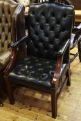 Black deep buttoned leather desk chair