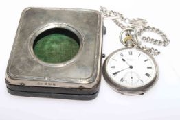 Waltham silver pocket watch with silver chain and silver mounted case