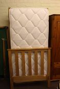 Light oak 3ft bedstead complete with Sealy mattress