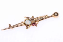 Opal, ruby and seed pearl insect brooch, late 19th Century/Early 20th Century,