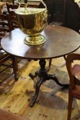 19th Century mahogany circular snap top supper table on pedestal tripod base,