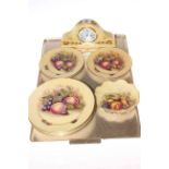 Aynsley fruit decorated plates and mantel clock