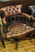 Brown deep buttoned leather Captains style swivel desk chair