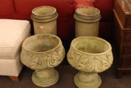 Pair pedestal garden planters and pair chimney pots (4)