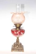 Victorian oil lamp on brass stand