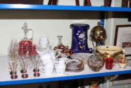 Six Aynsley Orchard Gold plates, bowl and vase, brass urn, Oriental and Wedgwood teaware, glassware,