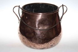 Hanging copper cooking pot with swing handle