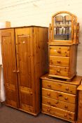 Pine five piece bedroom suite comprising double door wardrobe, four height chest,