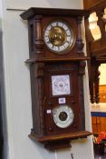 Victorian walnut cased wall clock-barometer