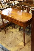 Victorian mahogany fold top tea table on ring turned legs
