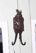 19th Century Black Forest carved rabbit coat hook,