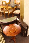 Two occasional tables, Demi Lune hall table, Lloyd Loom ottoman,