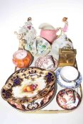 Royal Crown Derby plates, two cups and saucers, Royal Worcester cup and saucer,