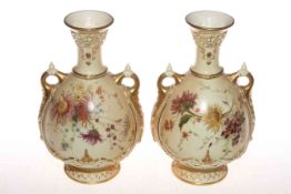 Pair of Royal Worcester blush ivory vases,