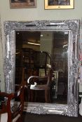 Large silvered framed bevelled wall mirror,