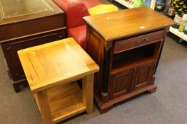 Hardwood and ebonised two door cabinet and oak lamp table