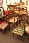 Late Victorian mahogany Pembroke table and four Victorian oak dining chairs