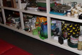 Collection of vintage tins, thermos flasks, china, glass, pictures, metalware,