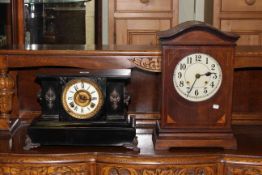 Edwardian inlaid mahogany mantel clock and slate clock