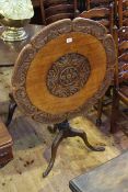 19th Century carved mahogany circular snap top occasional table on pedestal tripod base,